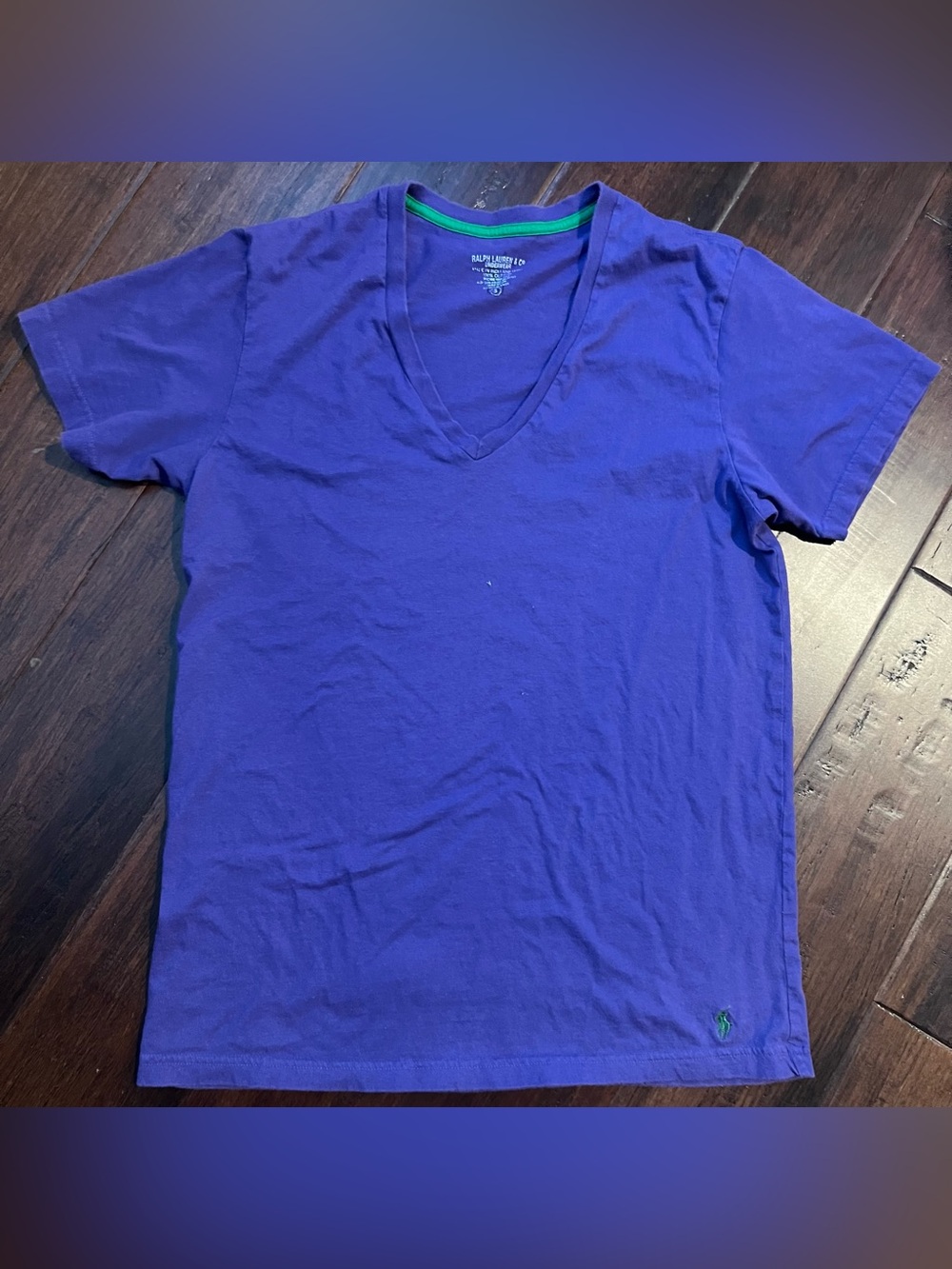 Ralph Lauren V-Neck Tee in Purple with Green Trim